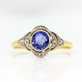 Antique 18k Gold And Platinum Art Deco Sapphires And Diamonds Ring
