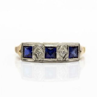 Art Deco 18k Gold & Platinum Diamonds And Sapphires Ring