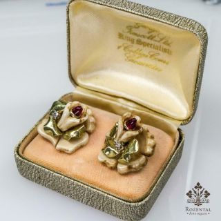 Antique Art nouveau 18K Gold Diamond & Ruby Earrings 3