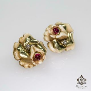 Antique Art nouveau 18K Gold Diamond & Ruby Earrings 4