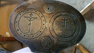 Rare Antique Catholic Eucharist Cast Wrought Iron Communion Wafer Mold Press Vtg