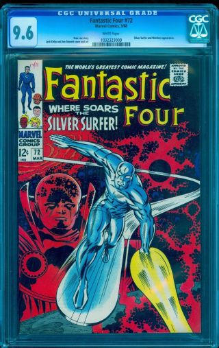 Fantastic Four 72 Cgc 9.  6 Nm,  Rare White Pages Silver Surfer 5 Higher 9.  8