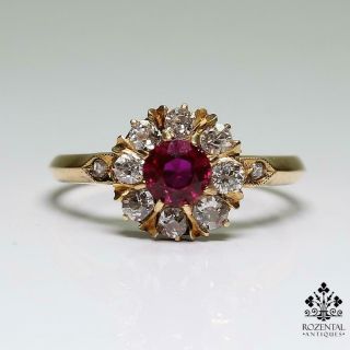 Antique Victorian 18k Gold Diamond & Ruby Ring