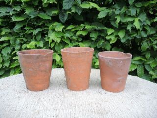 3 Unusual Tall Long Tom Terracotta Plant Pots Auricula Pots 4.  5 - 5 " High (4)