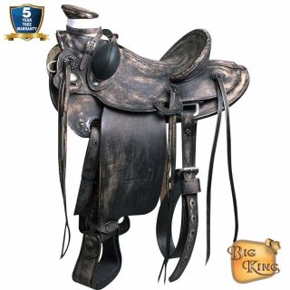 U - O - 17 17 " Western Horse Saddle Leather Wade Ranch Roping Antique Black Hilason