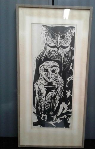 Art Willard F.  Midgette Large Print " Owls " Signed 7/20 Vintage 1957