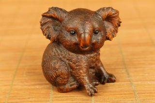 Old Boxwood Hand Carved Koala Statue Figure Collect Netsuke Table Decoration