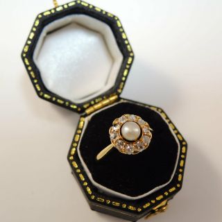 Victorian / Edwardian 18ct Gold Diamond & Pearl Cluster Ring 2