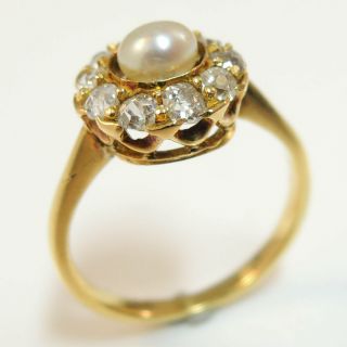 Victorian / Edwardian 18ct Gold Diamond & Pearl Cluster Ring 4