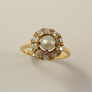 Victorian / Edwardian 18ct Gold Diamond & Pearl Cluster Ring 5