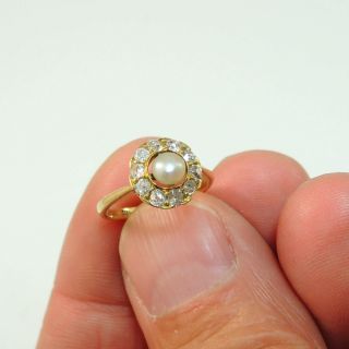 Victorian / Edwardian 18ct Gold Diamond & Pearl Cluster Ring 6