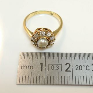 Victorian / Edwardian 18ct Gold Diamond & Pearl Cluster Ring 7
