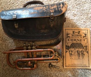 Vintage Trumpet Grinnell Bros Trumpet With Music And In Leather Case