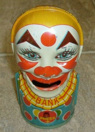 Vintage Creepy Tin Toy Clown Bank By J.  Chein 1930 