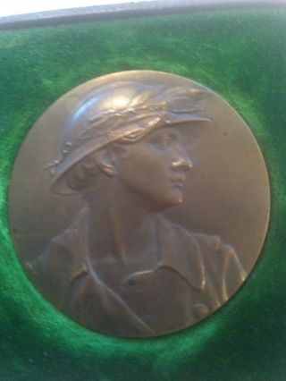 Antique Bronze Medal Medallion Dropsy Signed Ca 1930 ?Amelia Earhart Bust 2