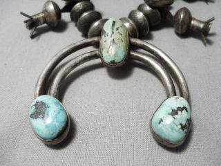 EARLY 1920 ' S/30 ' S VINTAGE NAVAJO COIN SILVER TURQUOISE SQUASH BLOSSOM NECKLACE 2