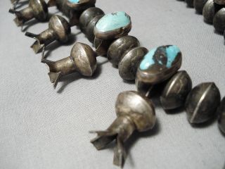 EARLY 1920 ' S/30 ' S VINTAGE NAVAJO COIN SILVER TURQUOISE SQUASH BLOSSOM NECKLACE 5