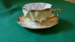 Vintage Royal Sealy Footed Teacup Japan Mid Century Yellow Geometric Pattern