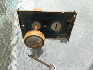 Vintage Retro Metal Rim Door Lock with Key and Wooden Handles PWO 2