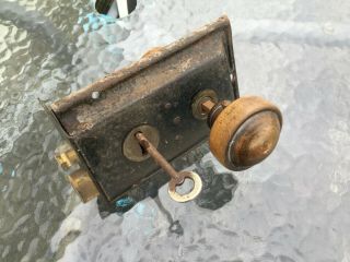 Vintage Retro Metal Rim Door Lock with Key and Wooden Handles PWO 3