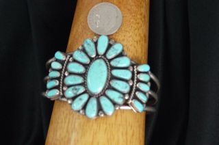 Vintage Southwestern Turquoise Sterling Petite Lite Cluster Tribal Bracelet