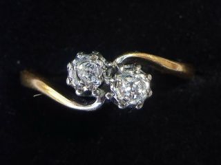Antique Art Deco 18ct Gold Platinum & Twin Diamond Twist Ring,  Size M
