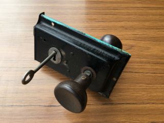 Vintage Retro Metal Rim Door Lock With Key And Bakelite Handles Pwo