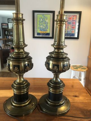 Vintage Stiffel Brass Acanthus Leaf Table Lamps Hollywood Regency MCM 2