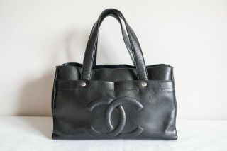 Verified Authentic Rare Large Chanel Black Quilted Caviar Leather Cc Tote Bag