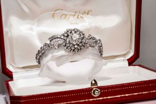 Rare 1940s - 1950s Cartier Platinum Concealed Diamond Spray Motif Bracelet Watch