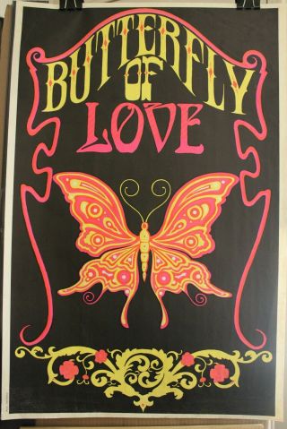 Vintage Blacklight Poster Butterfly Of Love Pin - Up Retro 1970s