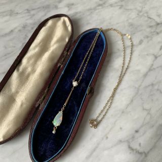 C1910 Art Deco Antique 9ct Gold Opal And Pearl Drop Pendant Necklace