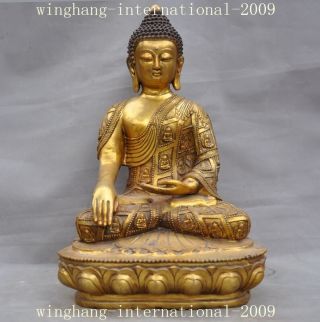 Old Chinese Bronze Buddhism Lotus Sakyamuni Shakyamuni Shakya Mani Buddha Statue
