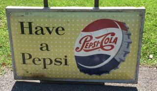 Large Pepsi Sign Antique / Vintage Raised Sign (4 Feet Wide By 29 Inches Tall)