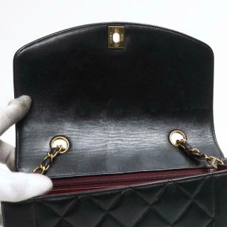 CHANEL Diana Matelasse Chain Shoulder Bag lamb leather Black Vintage 11