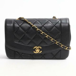 Chanel Diana Matelasse Chain Shoulder Bag Lamb Leather Black Vintage