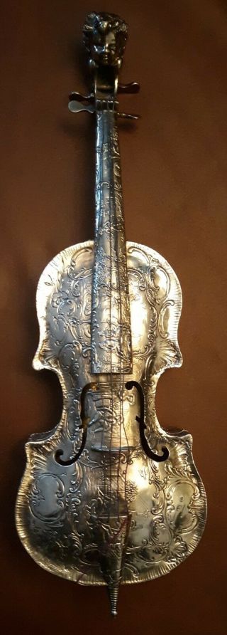 Antique 800 Silver European Repousse Cello Signed Box