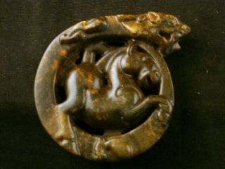 Chinese Old Jade Dragon On Horse 2faces Pendant U240