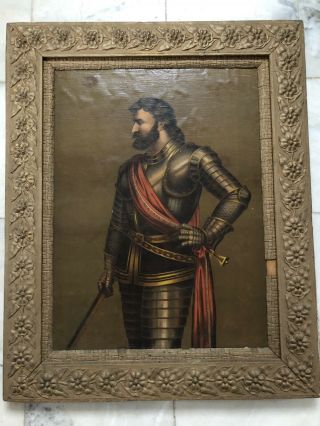 Antique Knight Oil On Board Portrait Painting - Periodframe - Signed - King Arthur