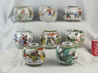 Eight Antique Chinese Porcelain Famille Rose Verte Jars