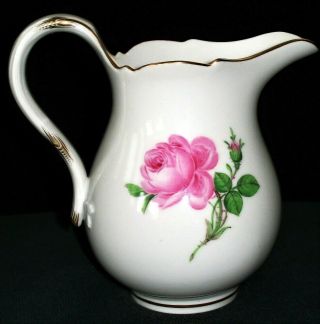 Antique German Meissen Crossed Swords Pink Rose Cream Pot Creamer Porcelain