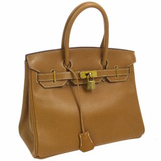 Auth Hermes Birkin 30 Hand Bag Brown Vachette Grainee Ardenne Vintage Nr12946