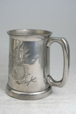 Fine Antique Chinese Dragon Pewter Tankard Mug By Kwang Heng Swatow