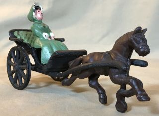 Toy Cast Iron Horse Drawn Carriage Cart Lady Rider Woman Buggy