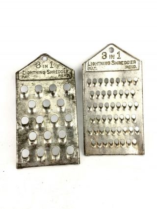 2 Antique Tin Lightning Cheese Shredders Graters Farm Western Cookware Barware