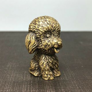 Collectible Rare Chinese Old Brass Handwork Antique Poodle Dog Ornament Statue 3