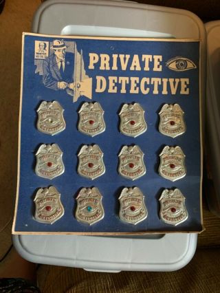 Vintage Metal Toy Detective Badges On Card - Premium Toy Pin On Badges