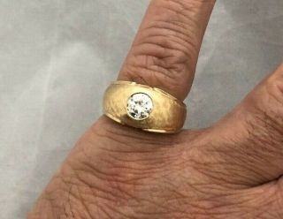 Wow 1960s Vintage 14k Yellow Gold 1.  30ct Diamond Mens Diamond Solitaire Ring