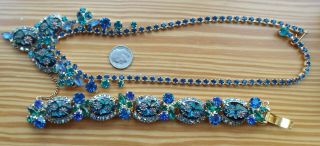 D&e Juliana Easter Egg Bracelet Necklace Set Molded Painted Blue Green Rhineston