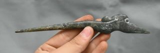 6.  8 " China Dynasty Hongshan Culture Jade Carved Birds Hair Clasp Chairpin A4